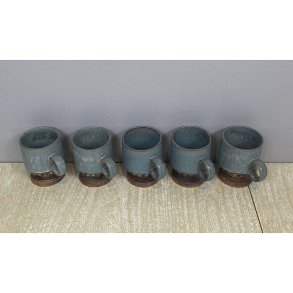 5 Vintage Pottery Coffee Cups / Mugs Unique Design with Wine Glass Style Base - Picture 1 of 16